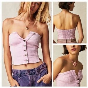 We The Free Pink Miray Denim Button Up Tube Top Size Extra Large